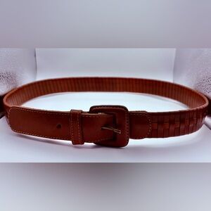 Abercrombie & Fitch Women’s Leather Belt Woven Detail Leather Brown Sz L 33”